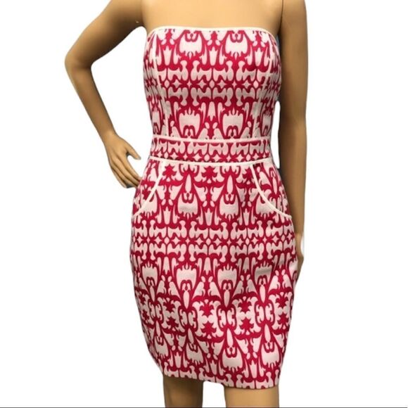 Laundry by Design Dress Corset Pink White Abstract Print Strapless Size 4 - Picture 1 of 10